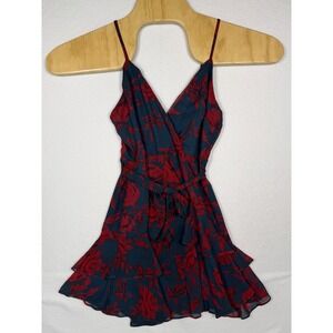 Saints + Secrets Mini Dress Women S Teal Red Floral Wrap V-Neck Sleeveless